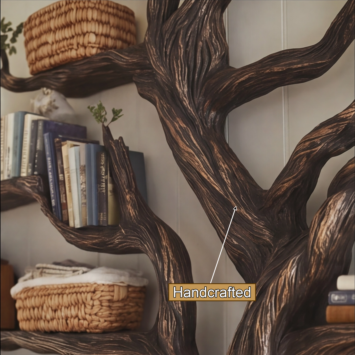 Eldrathen Sculpted Solid Wood Tree Bookshelf - Timberustic Tree Bookshelf