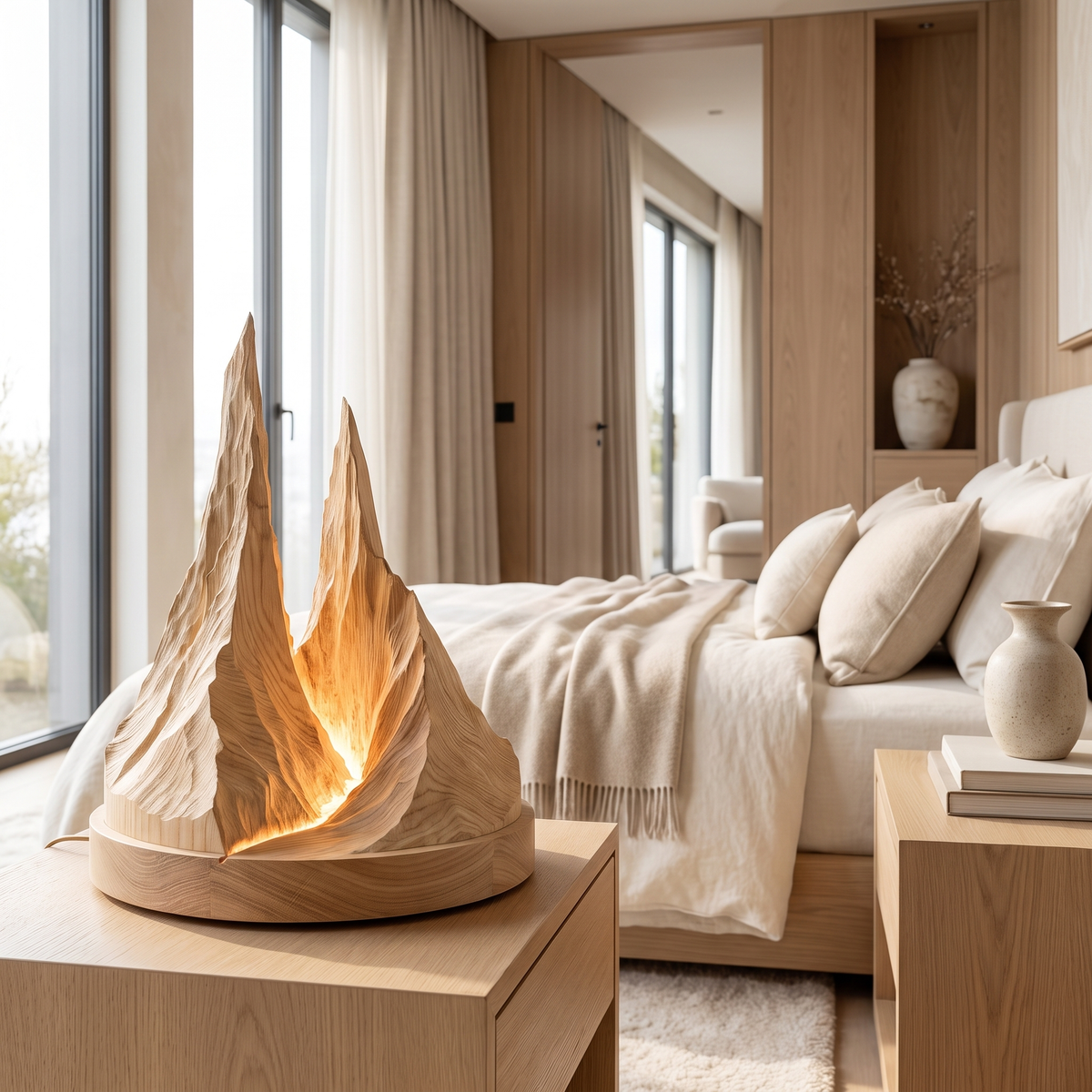 Eldravar Sculpted Mountain Table Lamp Natural Oak - Timberustic Table Lamp
