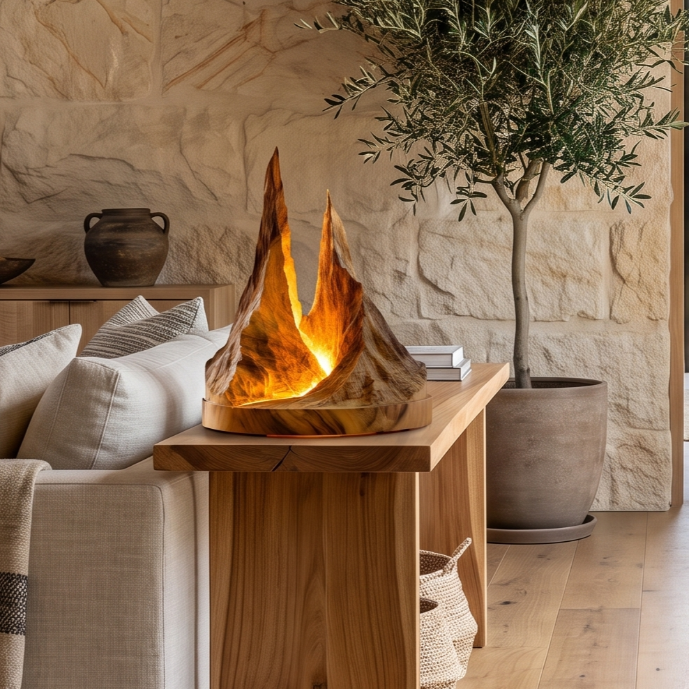 Eldravar Sculpted Mountain Table Lamp Teak - Timberustic Table Lamp