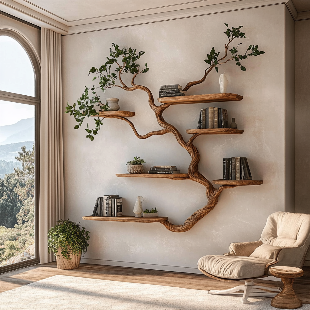 Eldrion Handcrafted Solid Wood Floating Tree Bookshelf