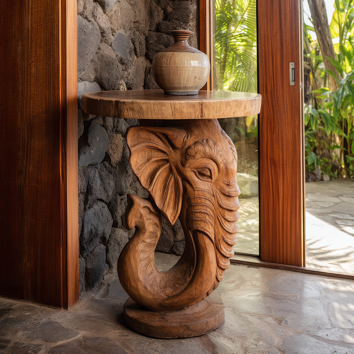 Elevara Sculpted Solid Wood Pedestal Stand - Timberustic Pedestal Stand