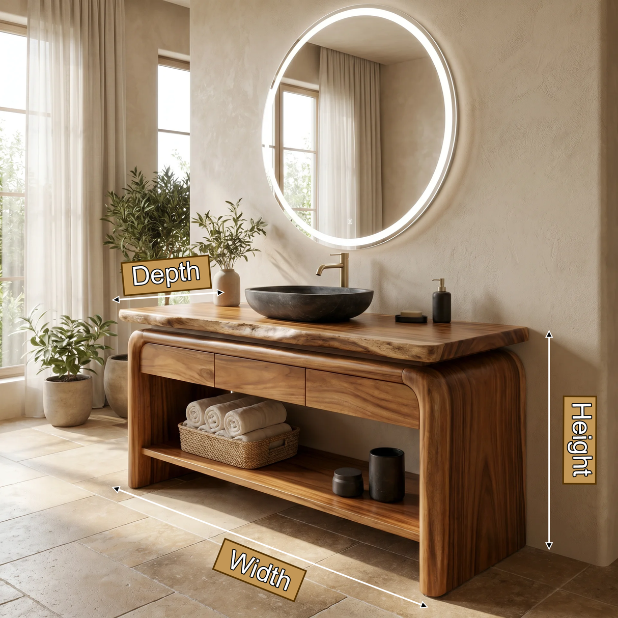 Elmridge Live Edge Solid Wood Freestanding Bathroom Vanity with Drawers