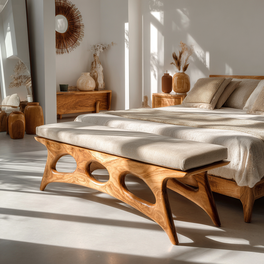 Elora Crest Sculptural Wood Bed Bench - Timberustic Bed Bench