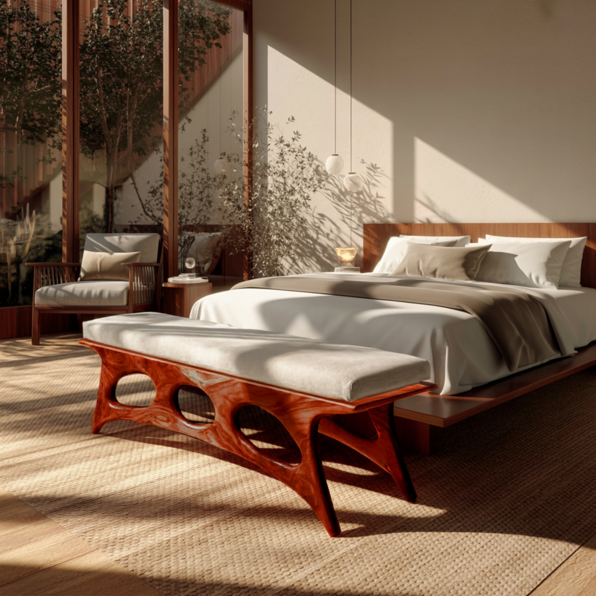 Elora Crest Sculptural Wood Bed Bench - Timberustic Bed Bench