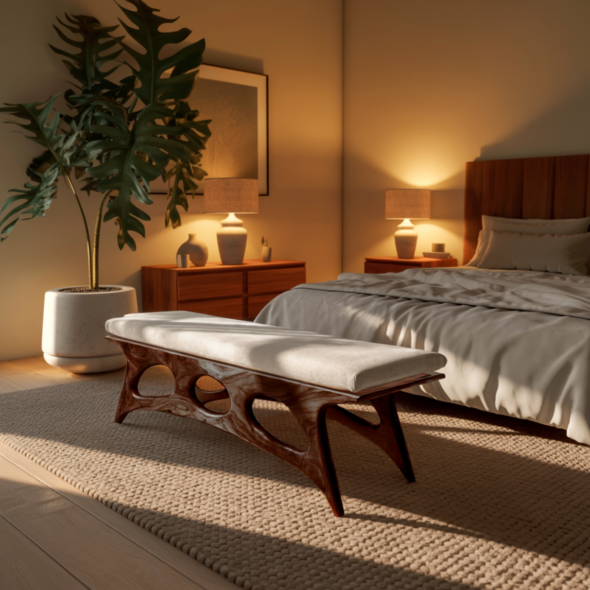 Elora Crest Sculptural Wood Bed Bench - Timberustic Bed Bench