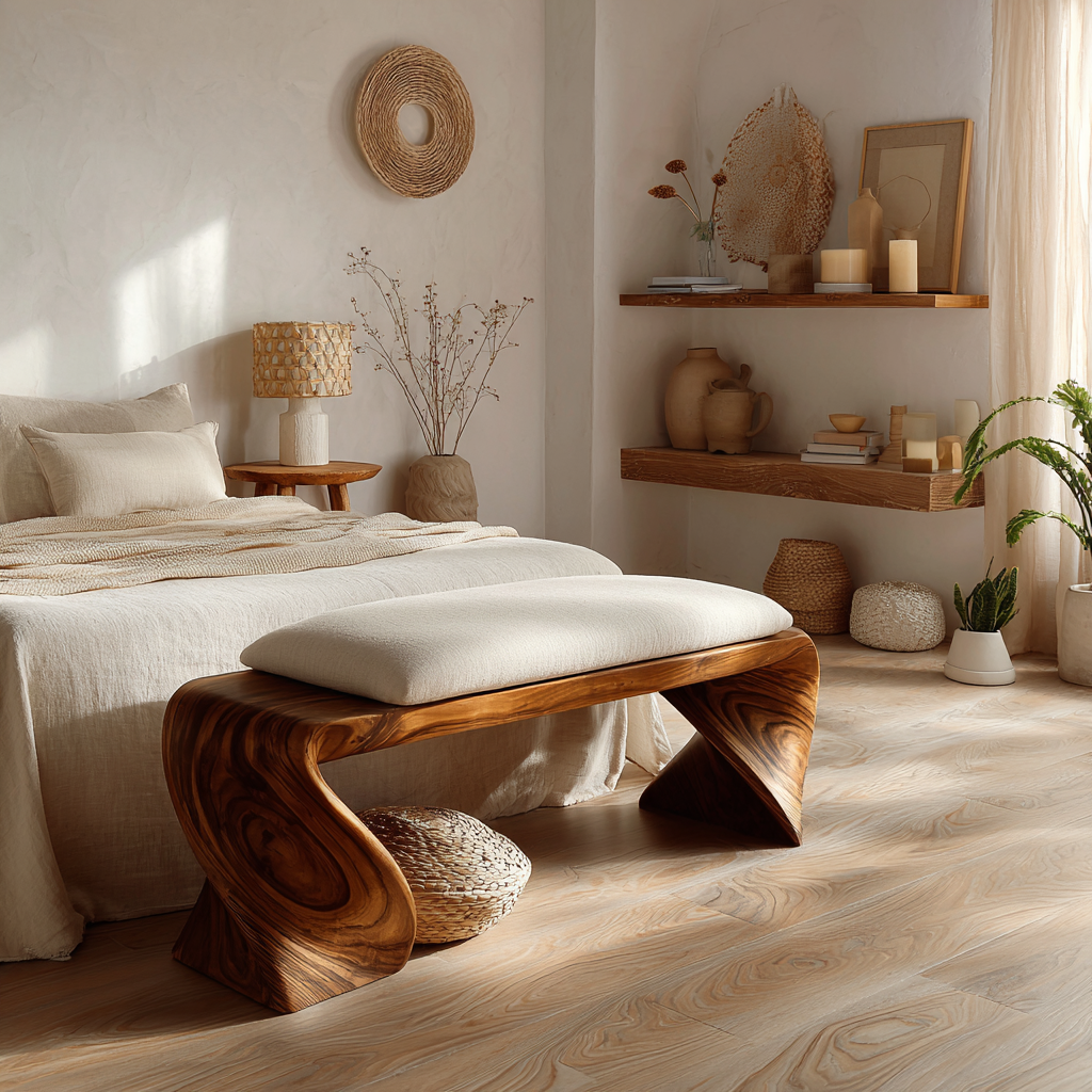 Elora Wave Sculptural Wood Bed Bench - Timberustic Bed Bench