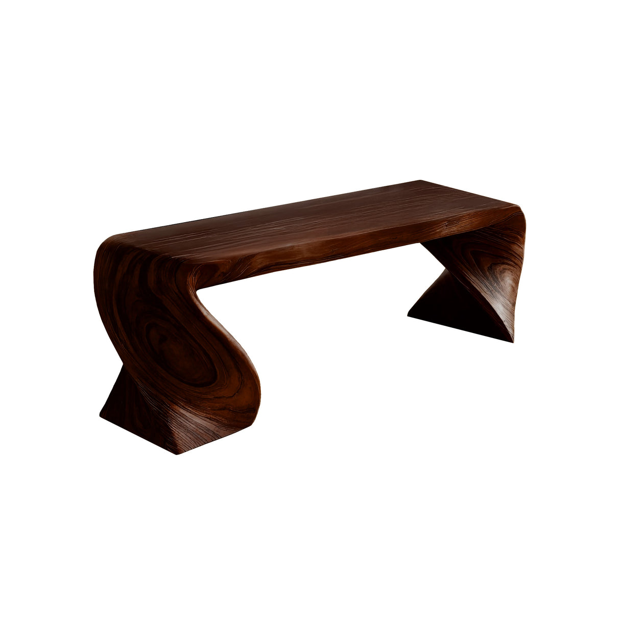 Elora Wave Sculptural Wood Bed Bench Dark Walnut - Timberustic Bed Bench
