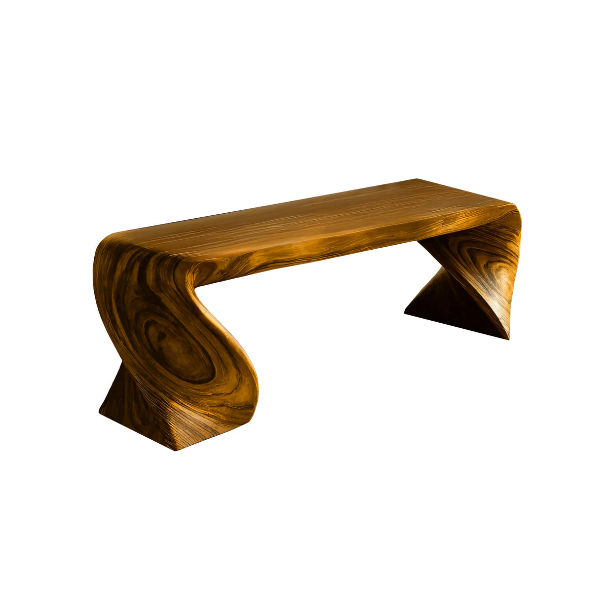 Elora Wave Sculptural Wood Bed Bench Teak - Timberustic Bed Bench