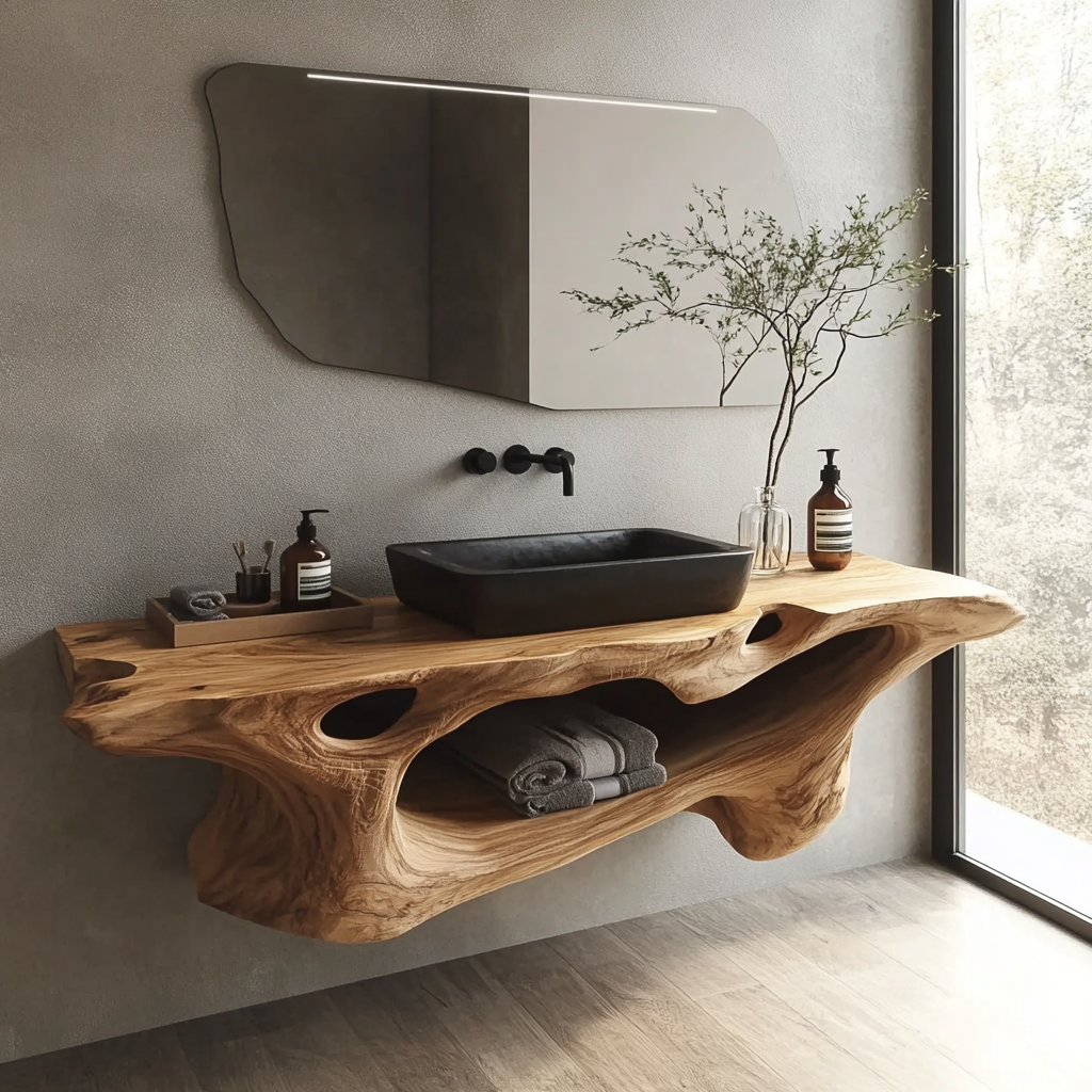 Elowen Handcrafted Solid Wood Floating Bathroom Vanity with Open Storage - Timberustic Floating Bathroom Vanity with Open Storage