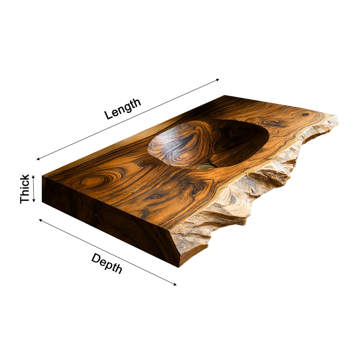 Elowen Live-Edge Wood Floating Bathroom Vanity with Integrated Sink - Timberustic Floating Bathroom Vanity with Integrated Sink