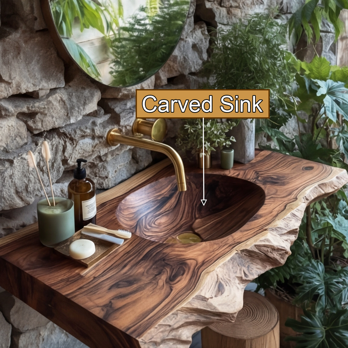 Elowen Live-Edge Wood Floating Bathroom Vanity with Integrated Sink