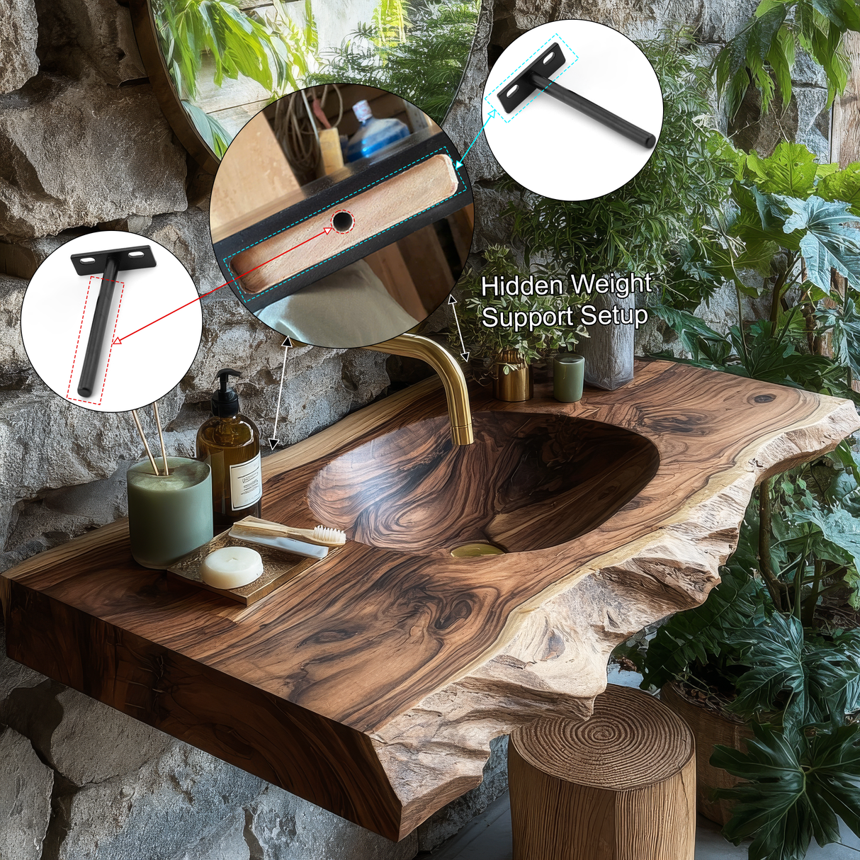 Elowen Live-Edge Wood Floating Bathroom Vanity with Integrated Sink - Timberustic Floating Bathroom Vanity with Integrated Sink