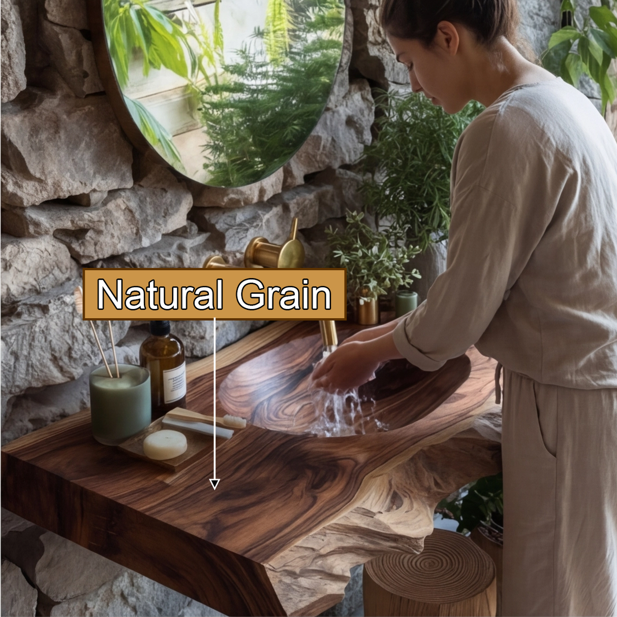 Elowen Live-Edge Wood Floating Bathroom Vanity with Integrated Sink