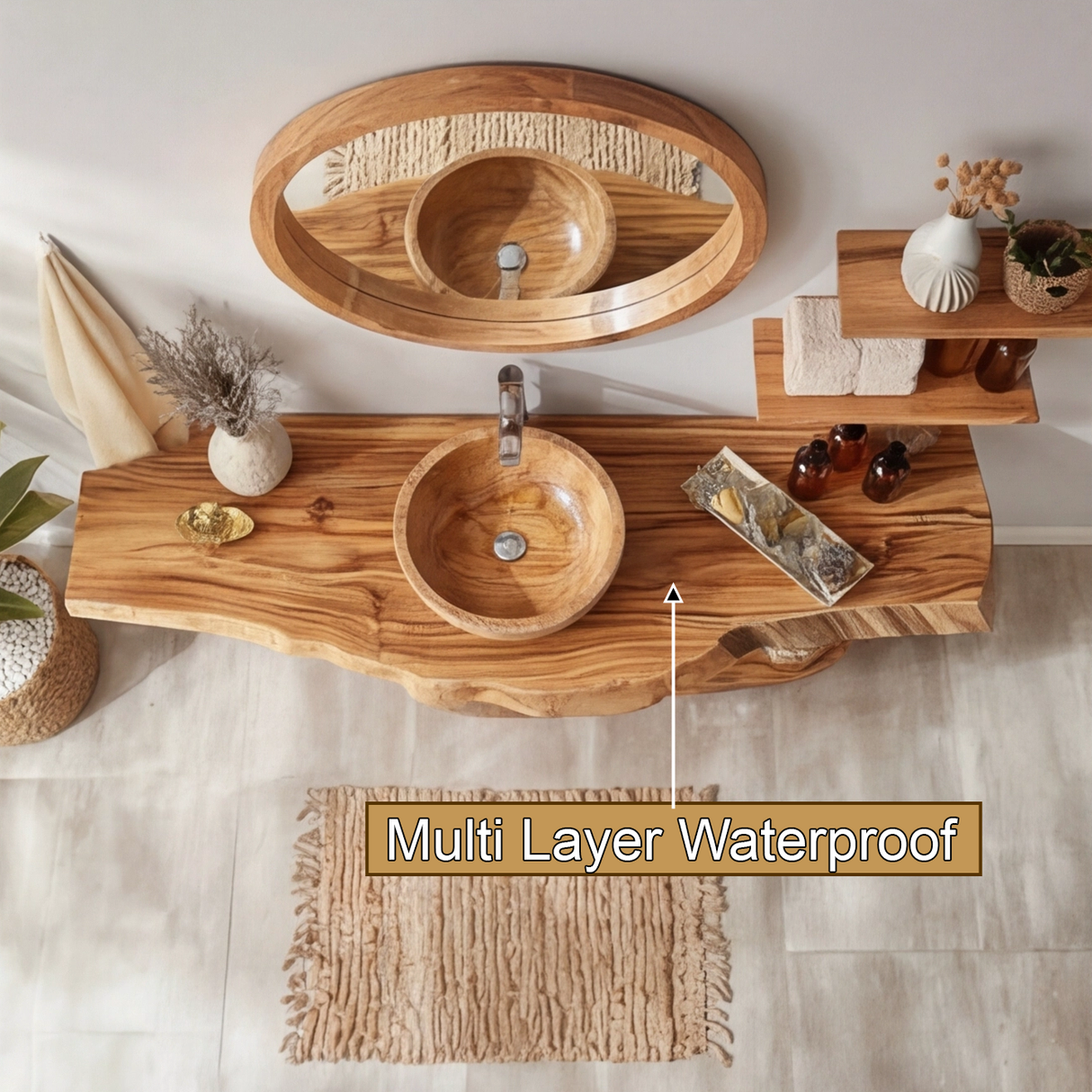 Elowen Live Edge Solid Wood Bathroom Vanity with Shelves - Timberustic Freestanding Bathroom Vanity with Shelves