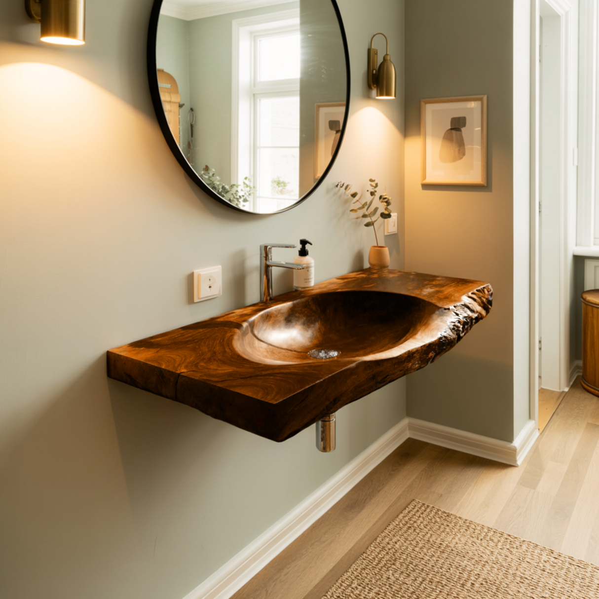 Elowen Live Edge Solid Wood Floating Bathroom Vanity