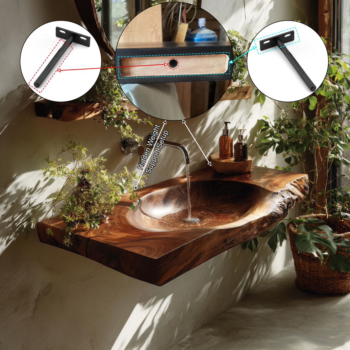Elowen Live Edge Solid Wood Floating Bathroom Vanity with Integrated Sink - Timberustic Floating Bathroom Vanity with Integrated Sink