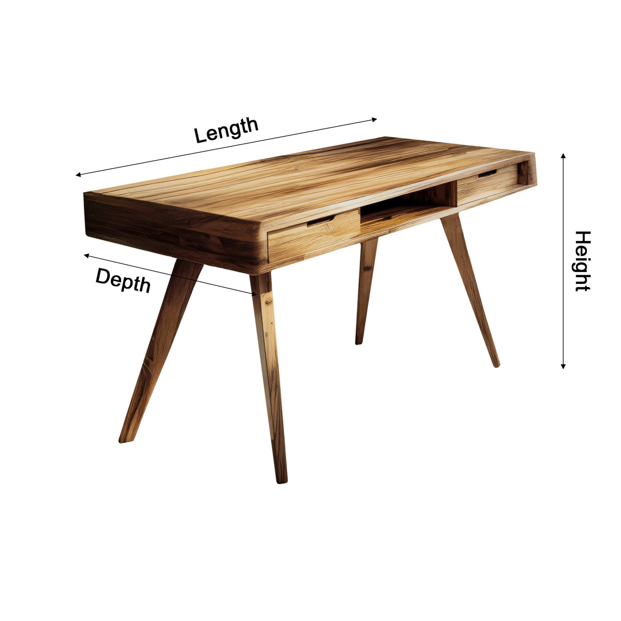 Elowen Mid-Century Artisan Finished Solid Wood Desk with Drawers