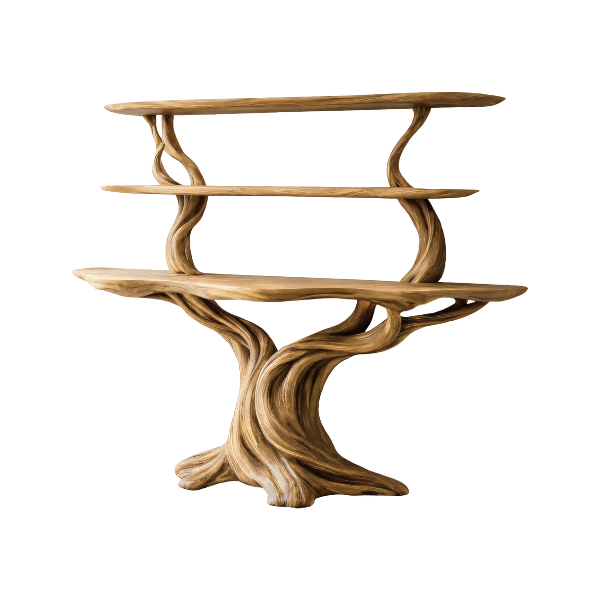 Elowen Sculpted Solid Wood Console Table with Shelves Natural Oak - Timberustic Console Table with Shelves
