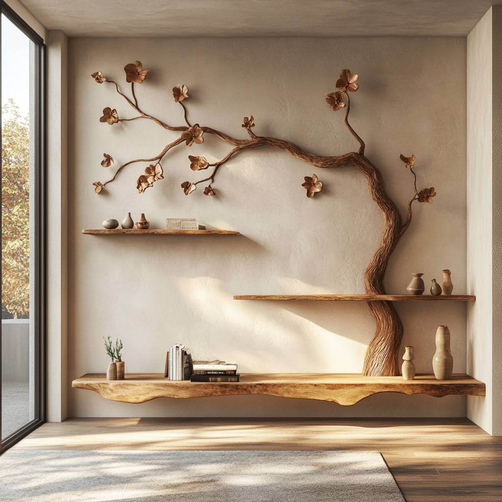 Elowen Sculpted Solid Wood Floating Tree-Inspired Display Shelf - Timberustic Tree-Inspired Display Shelf