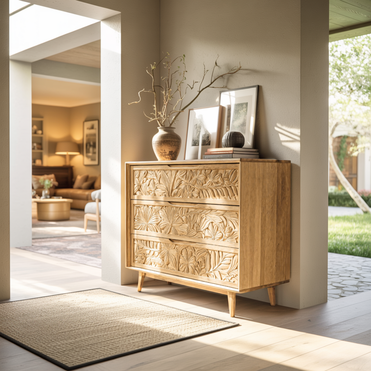 Elvara Hand-Carved Solid Wood Sideboard Cabinet