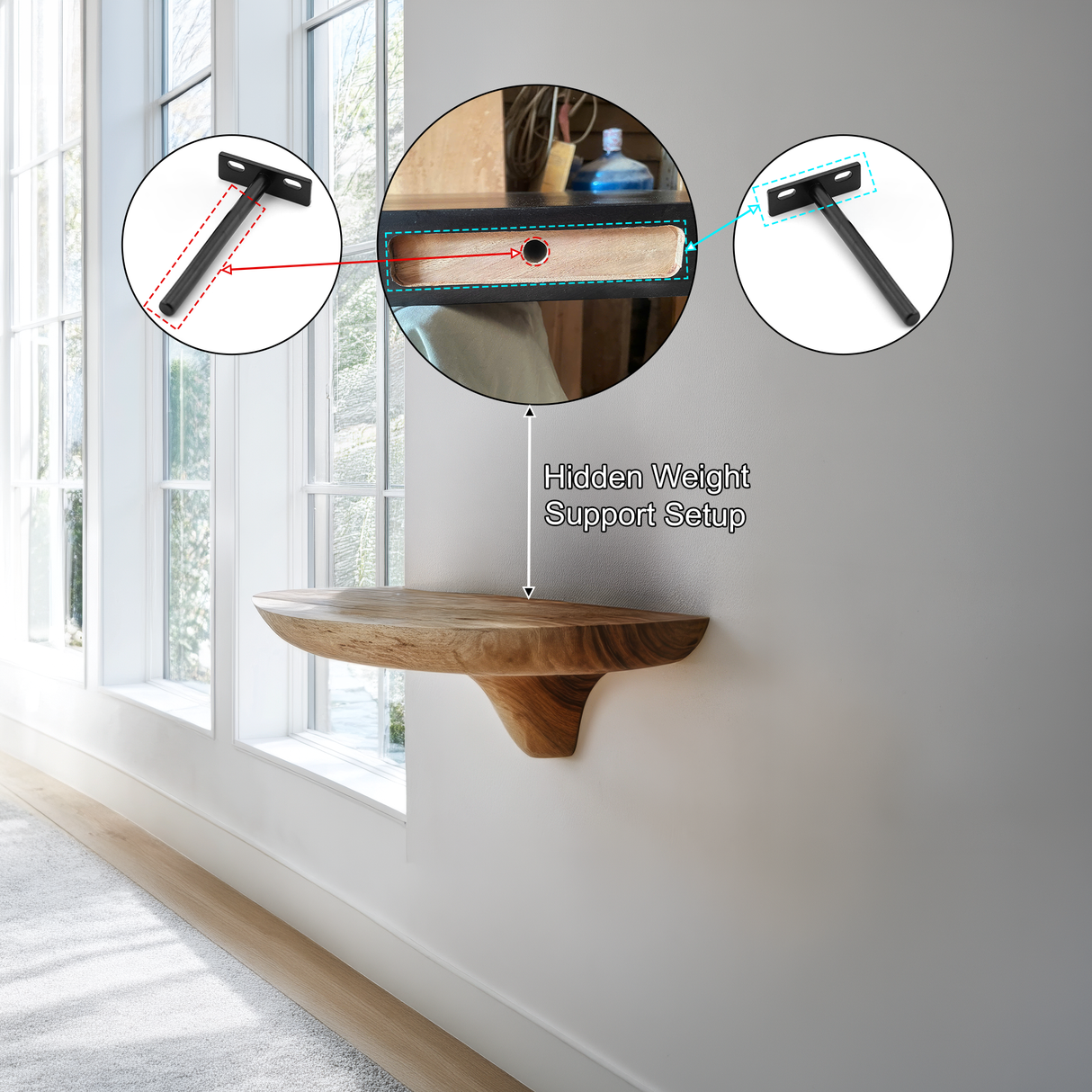 Elvara Sculpted Solid Wood Mushroom Floating Shelf SPA154934 - Timberustic Floating Shelf