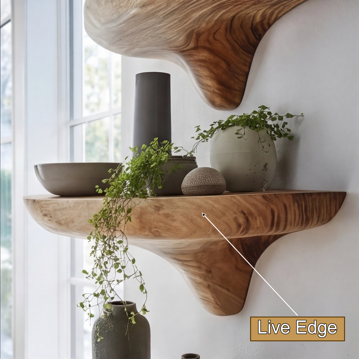 Elvara Sculpted Solid Wood Mushroom Floating Shelf SPA154934 - Timberustic Floating Shelf