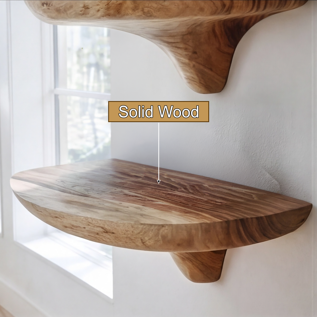 Elvara Sculpted Solid Wood Mushroom Floating Shelf SPA154934 - Timberustic Floating Shelf