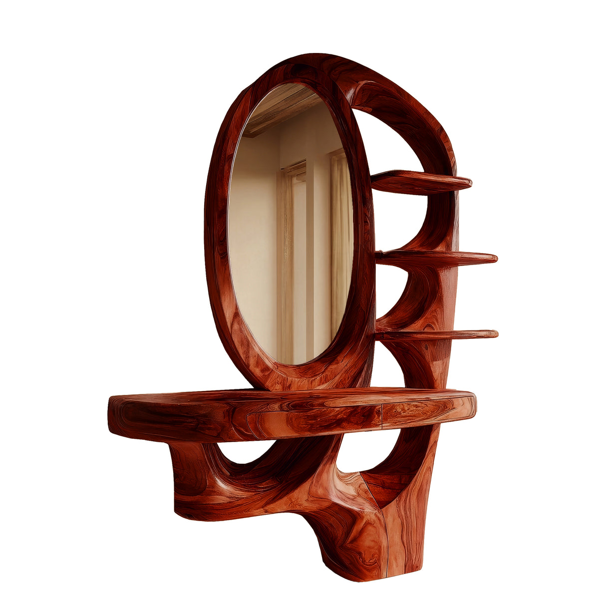 Elvaria Sculpted Solid Wood Cosmetic Table Mahogany - Timberustic Cosmetic Table