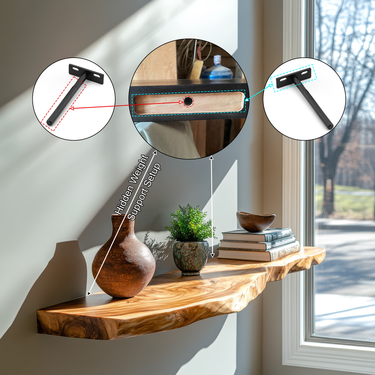 Elvaron Live Edge Solid Wood Floating Shelf SPA845621 - Timberustic Floating Shelf