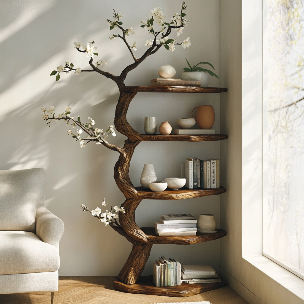 Elyndor Sculpted Solid Wood Tree Bookshelf - Timberustic Tree Bookshelf