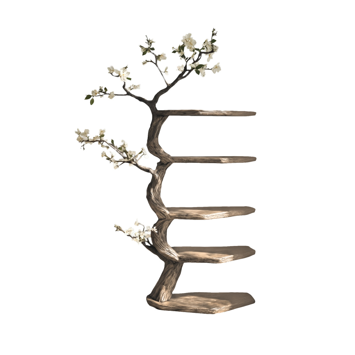 Elyndor Sculpted Solid Wood Tree Bookshelf Natural Oak - Timberustic Tree Bookshelf