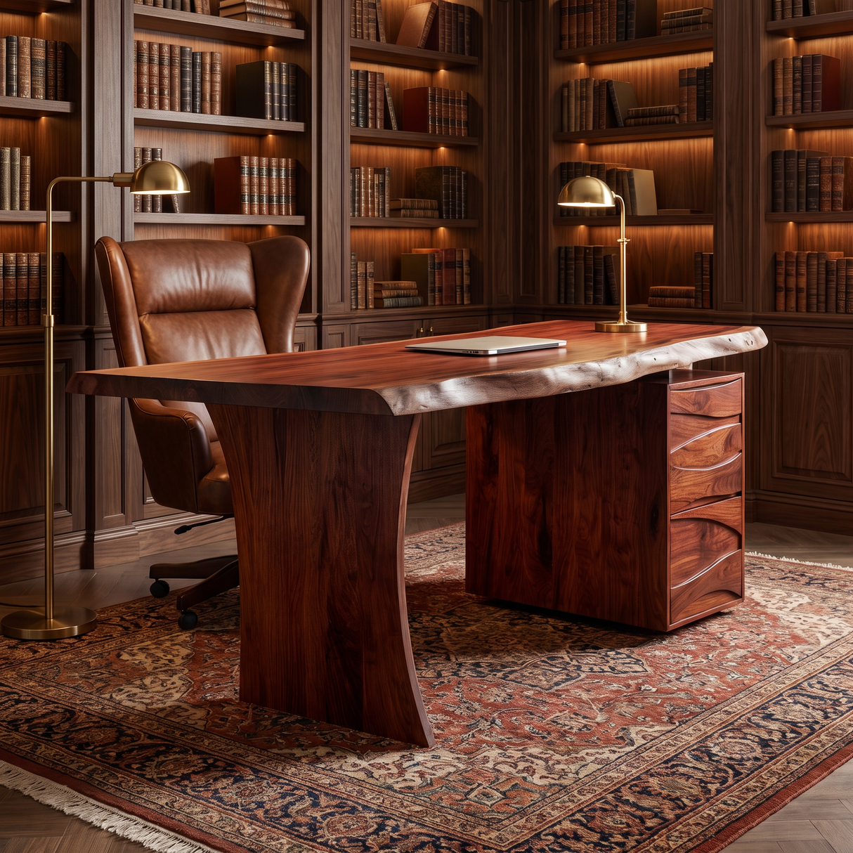 Elyndra Solid Wood Desk with Drawers Mahogany - Timberustic Desk With Drawers