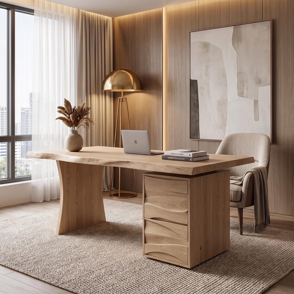 Elyndra Solid Wood Desk with Drawers Natural Oak - Timberustic Desk With Drawers