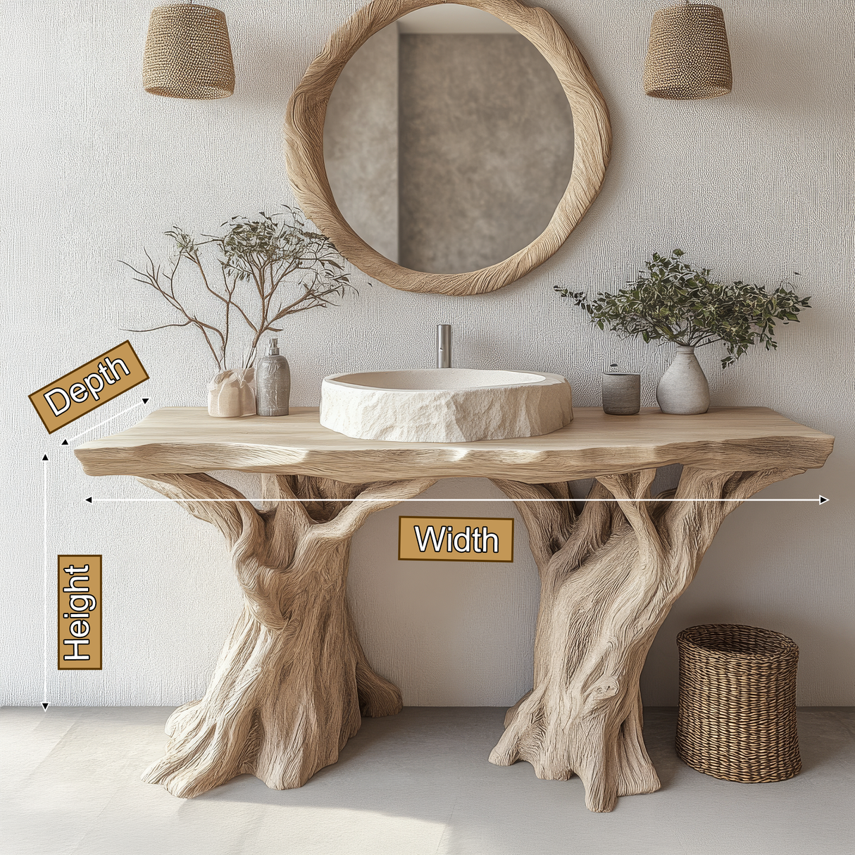 Elyndra Treeform Solid Wood Freestanding Bathroom Vanity - Timberustic Freestanding Bathroom Vanity