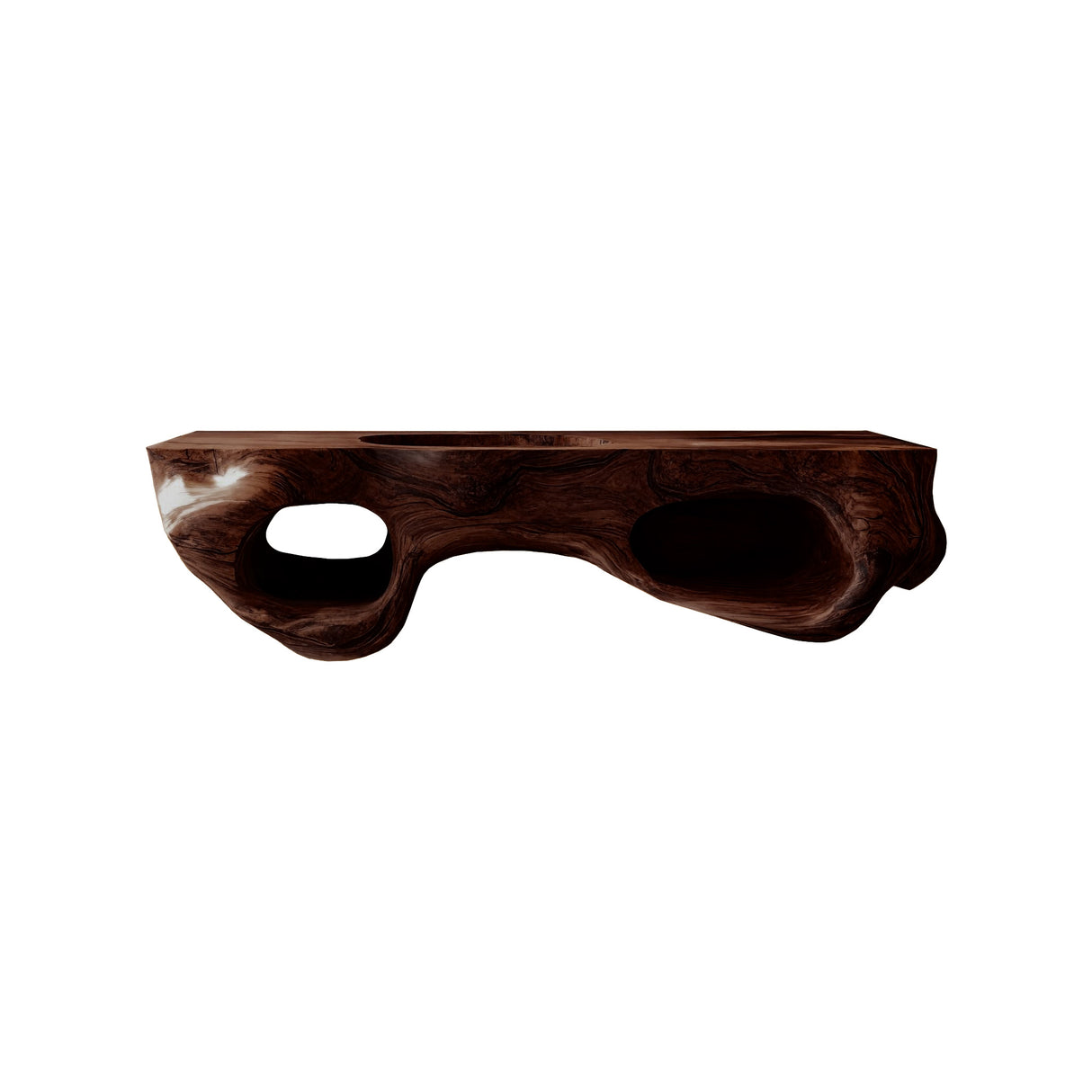 Elyra Sculpted Solid Wood Floating Bathroom Vanity with Integrated Sink and Open Storage Dark Walnut - Timberustic Floating Bathroom Vanity with Integrated Sink and Open Storage