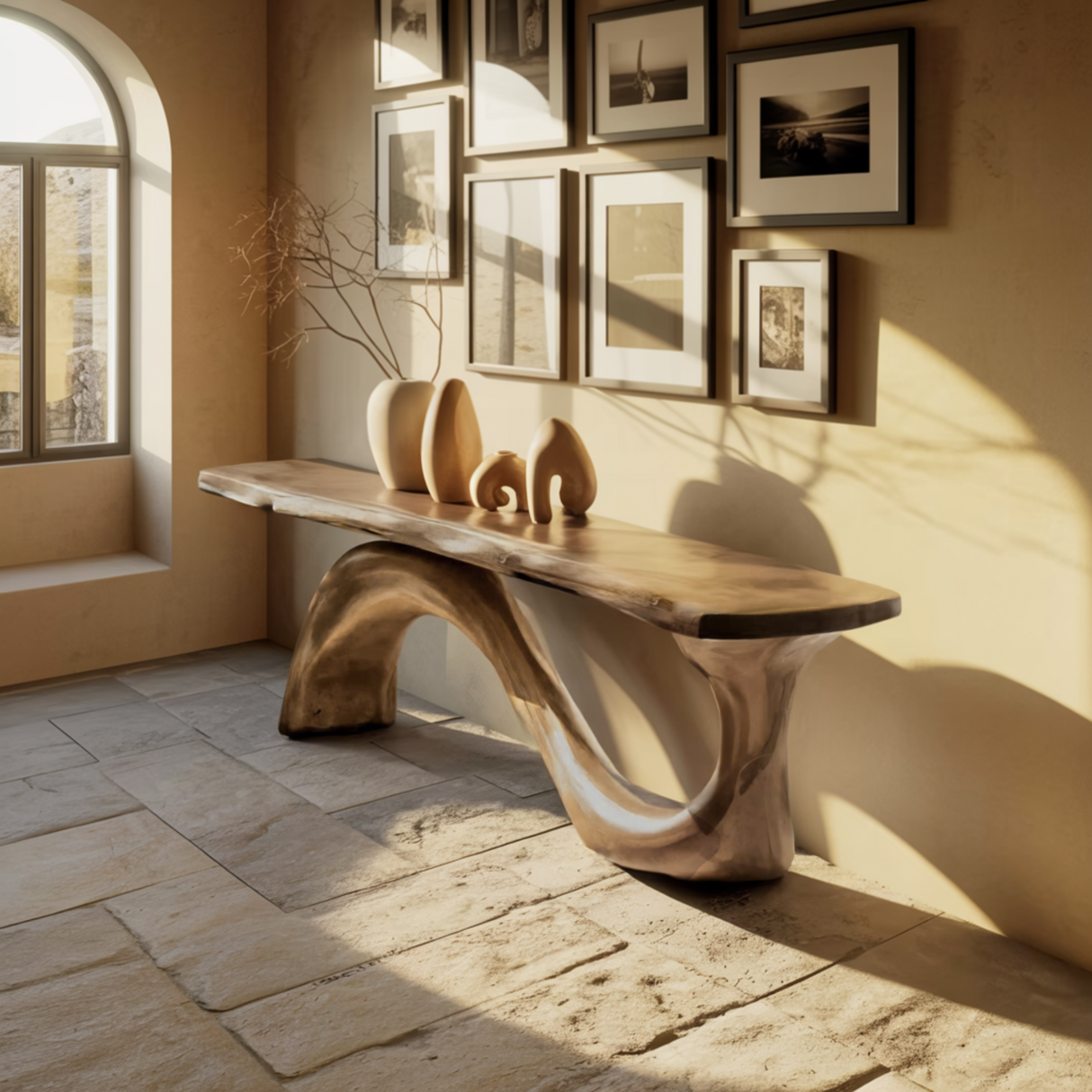 Elyra Sculptural Organic Solid Wood Console Table