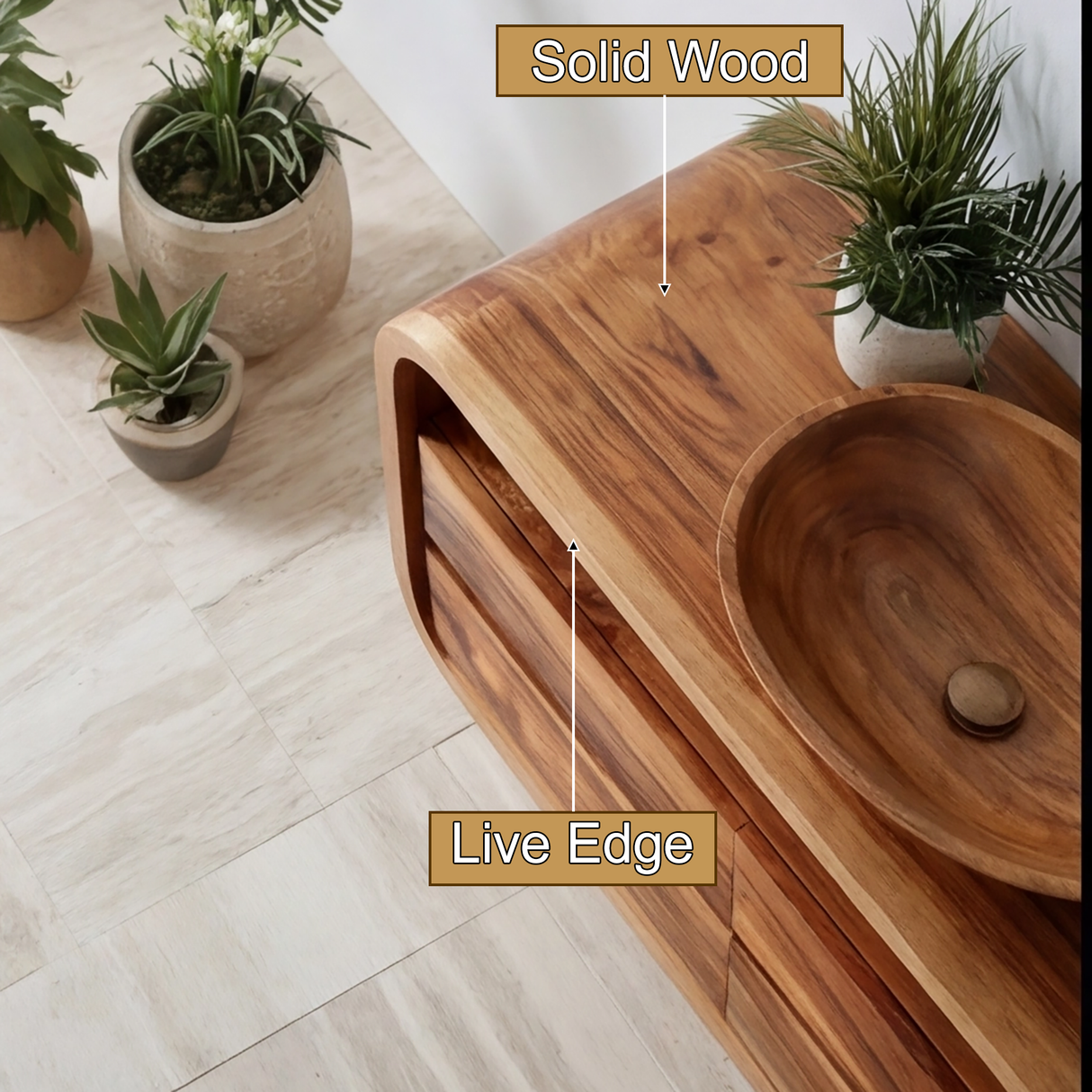 Elyron Sculpted Solid Wood Floating Bathroom Vanity with Drawers - Timberustic Floating Bathroom Vanity With Drawers
