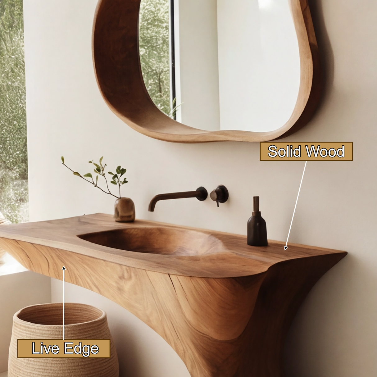 Elyvora Sculpted Solid Wood Freestanding Bathroom Vanity with Integrated Sink SPA273721 - Timberustic Freestanding Bathroom Vanity