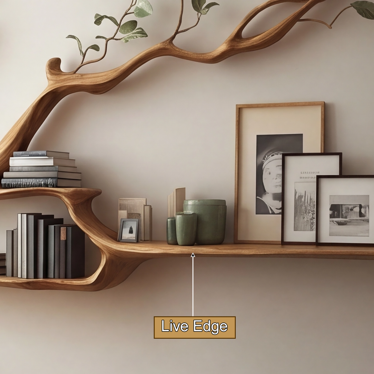 Eryndor Live Edge Solid Wood Tree-Inspired Wall Bookshelf - Timberustic Tree Bookshelf