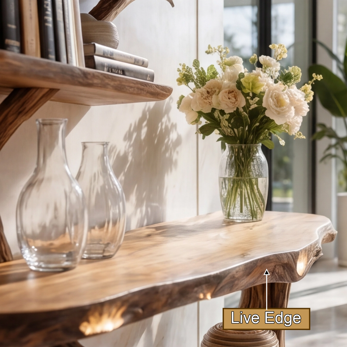 Eryndor Sculpted Solid Wood Console Table with Shelves - Timberustic Console Table with Shelves