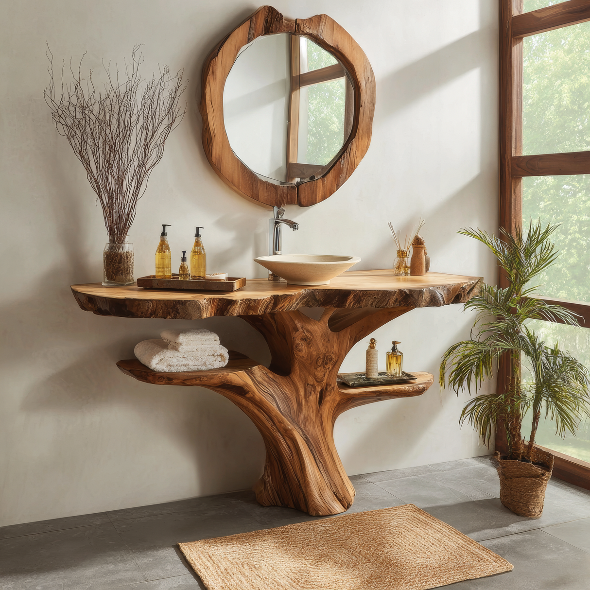 Eryndor Sculpted Solid Wood Freestanding Bathroom Vanity with Shelves - Timberustic Freestanding Bathroom Vanity with Shelves