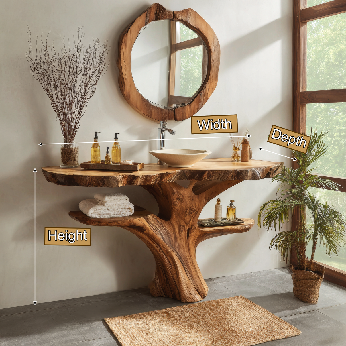 Eryndor Sculpted Solid Wood Freestanding Bathroom Vanity with Shelves - Timberustic Freestanding Bathroom Vanity with Shelves