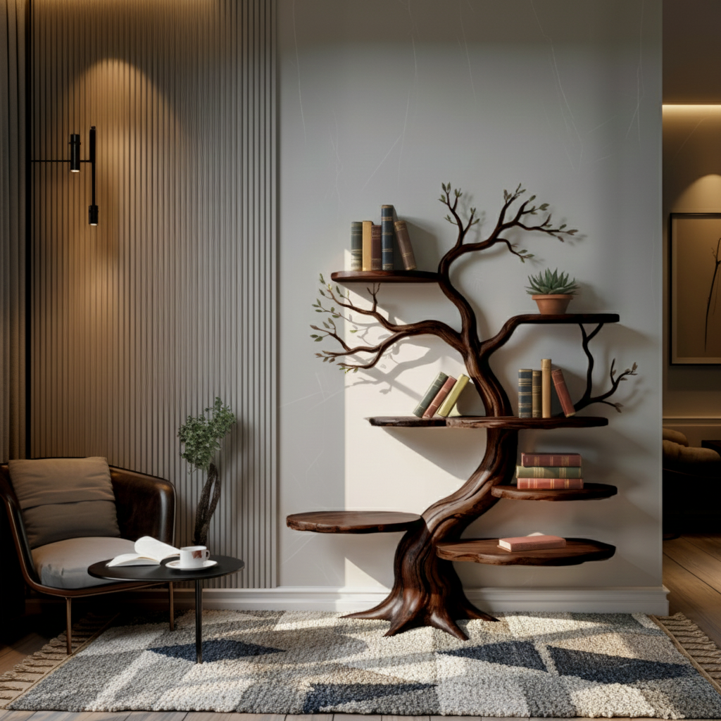 Everwood Sculpted Timber Tree Bookshelf - Timberustic Tree Bookshelf