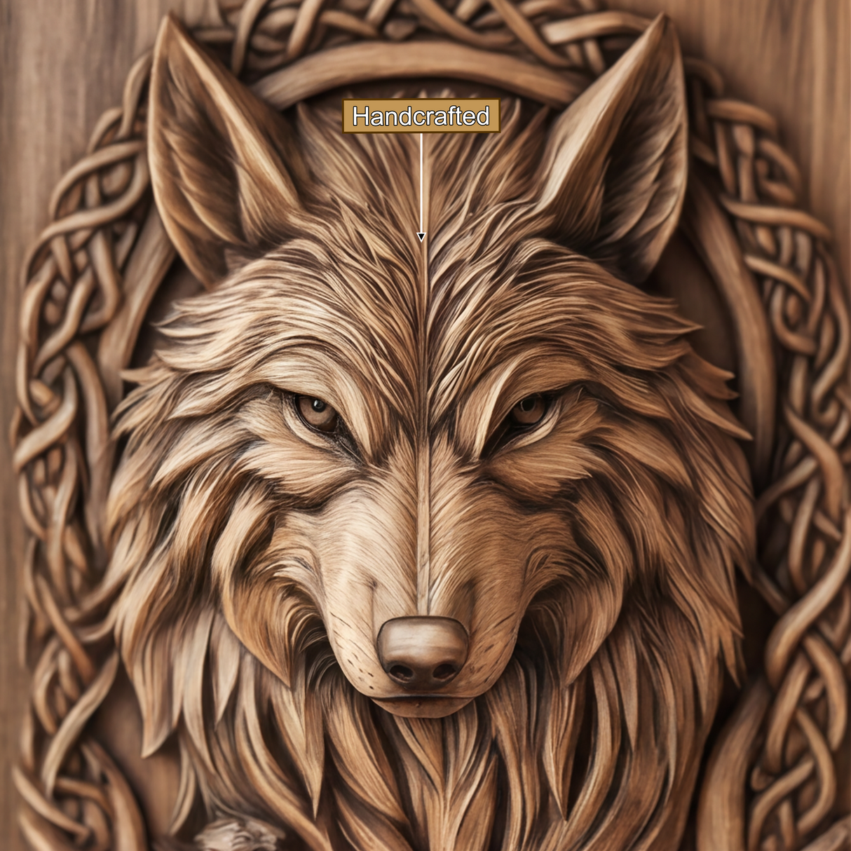 Fenrath Handcrafted Solid Wood Wolf and Raven Single Door