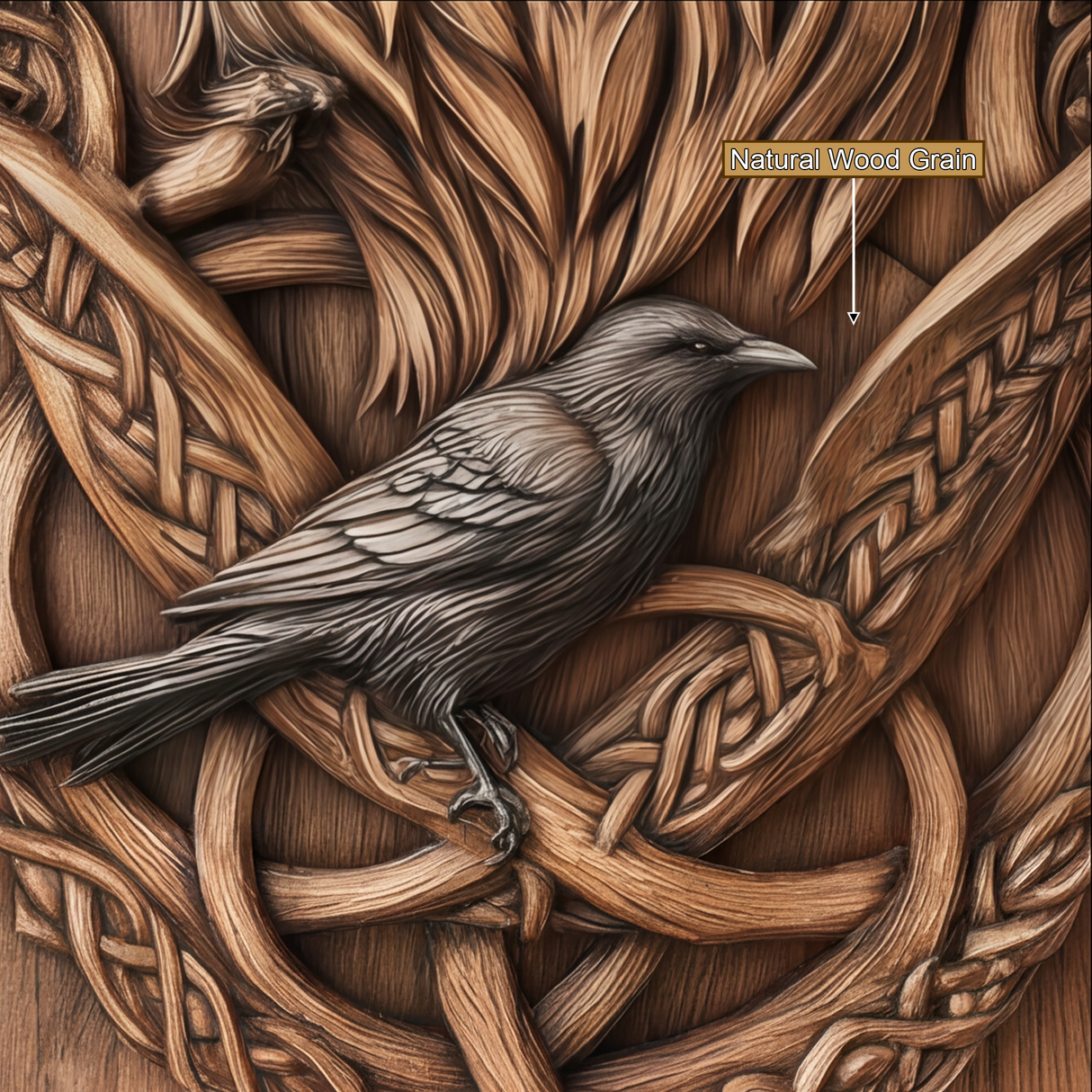 Fenrath Handcrafted Solid Wood Wolf and Raven Single Door
