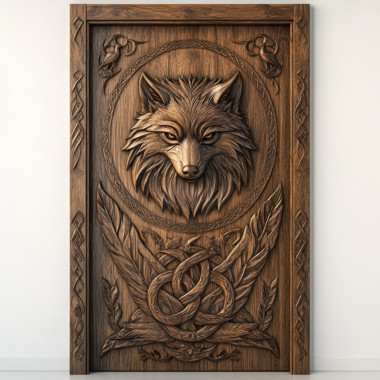 Fenrir Sculpted Solid Wood Wolf Spirit Single Door