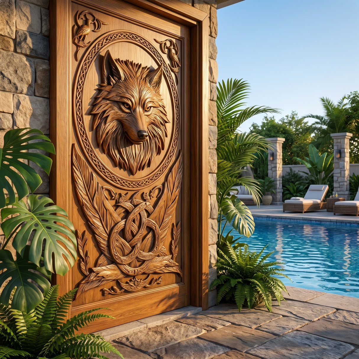 Fenrir Sculpted Solid Wood Wolf Spirit Single Door