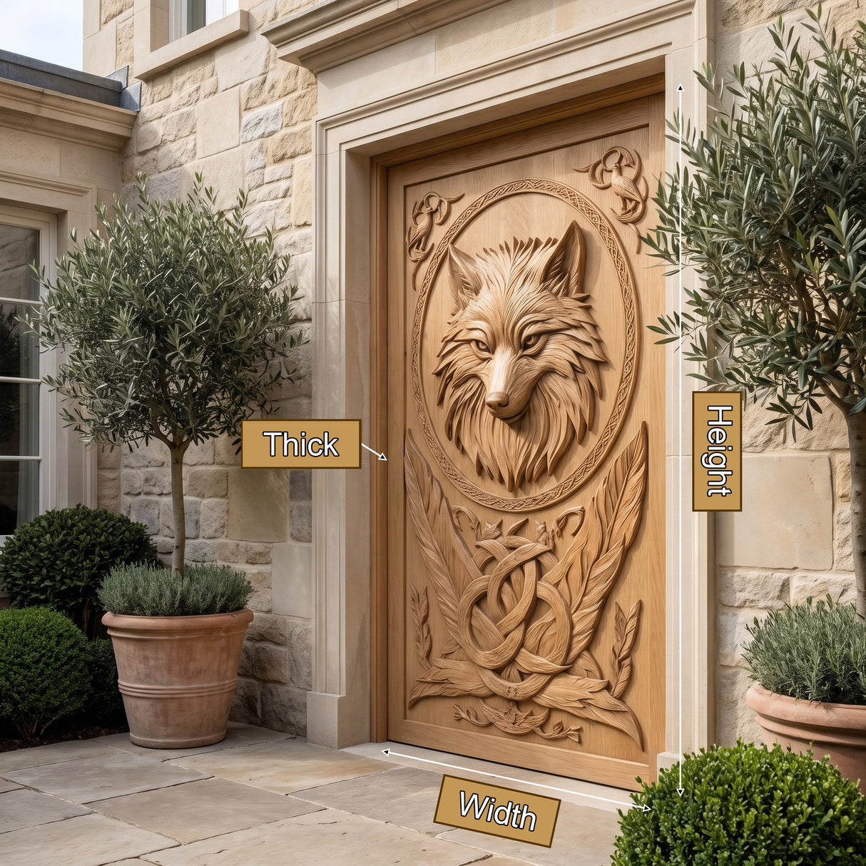 Fenrir Sculpted Solid Wood Wolf Spirit Single Door