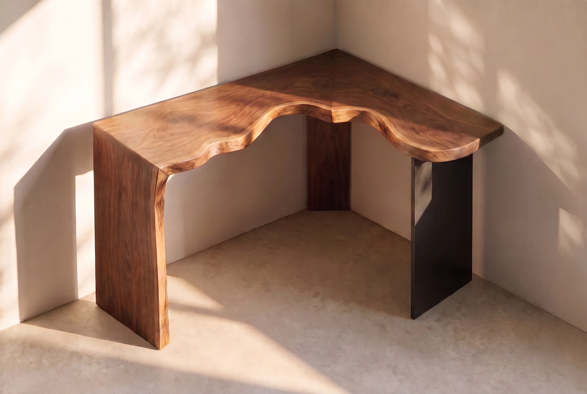 Custom L-Shape Organic Monkey Pod Console Table – Natural Finish