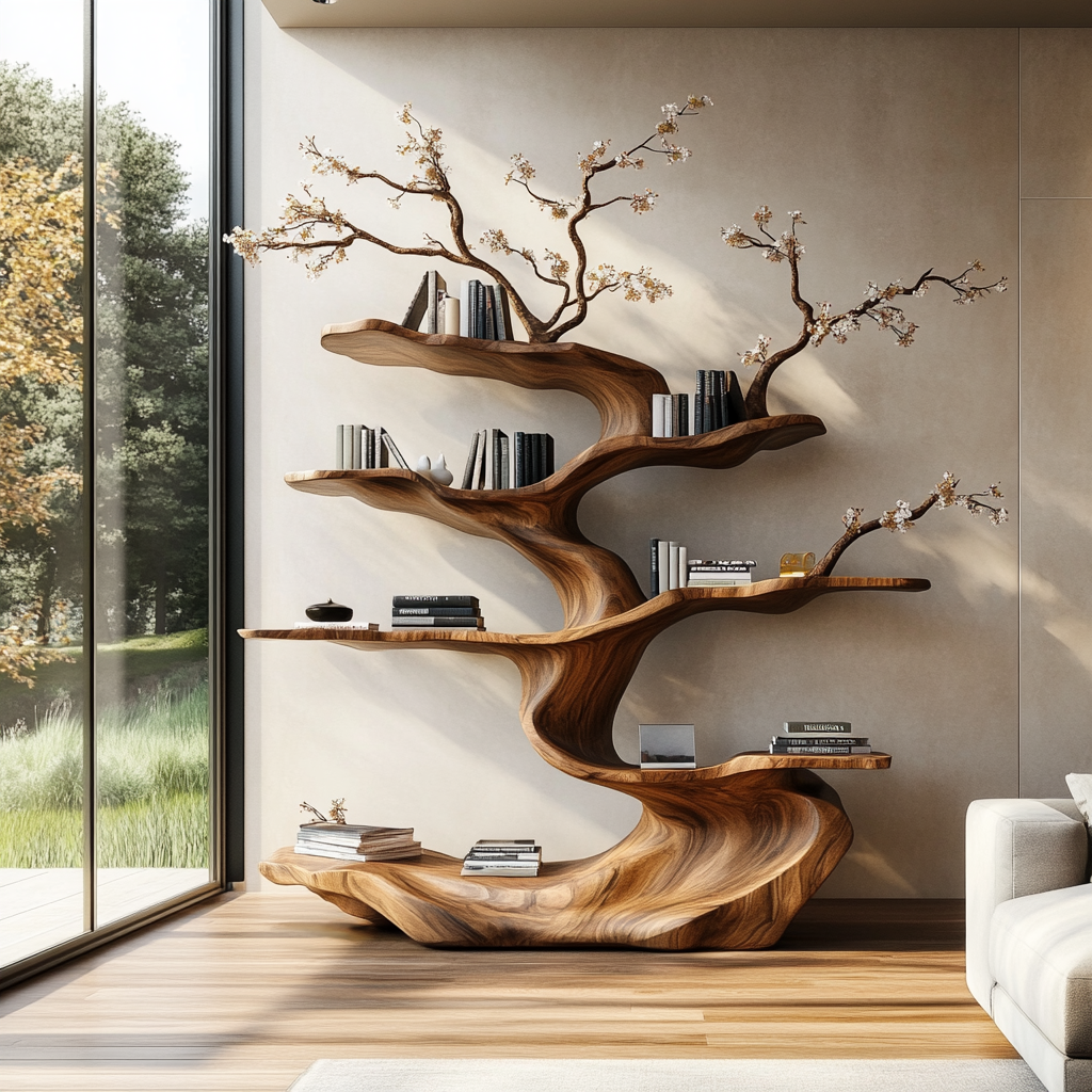 Floraryn Flow Handcrafted Blossom Live Edge Tree Bookshelf